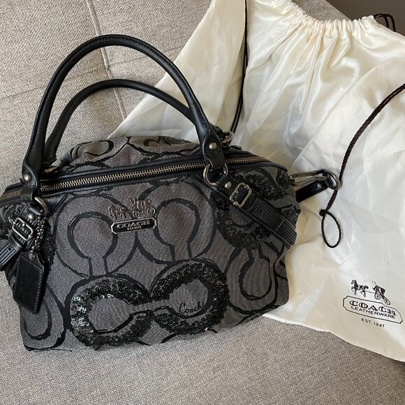 Coach Handbags - Coach Madison Y2K Op Art Sophia Black Graphite Sequin Metallic Satchel Bag